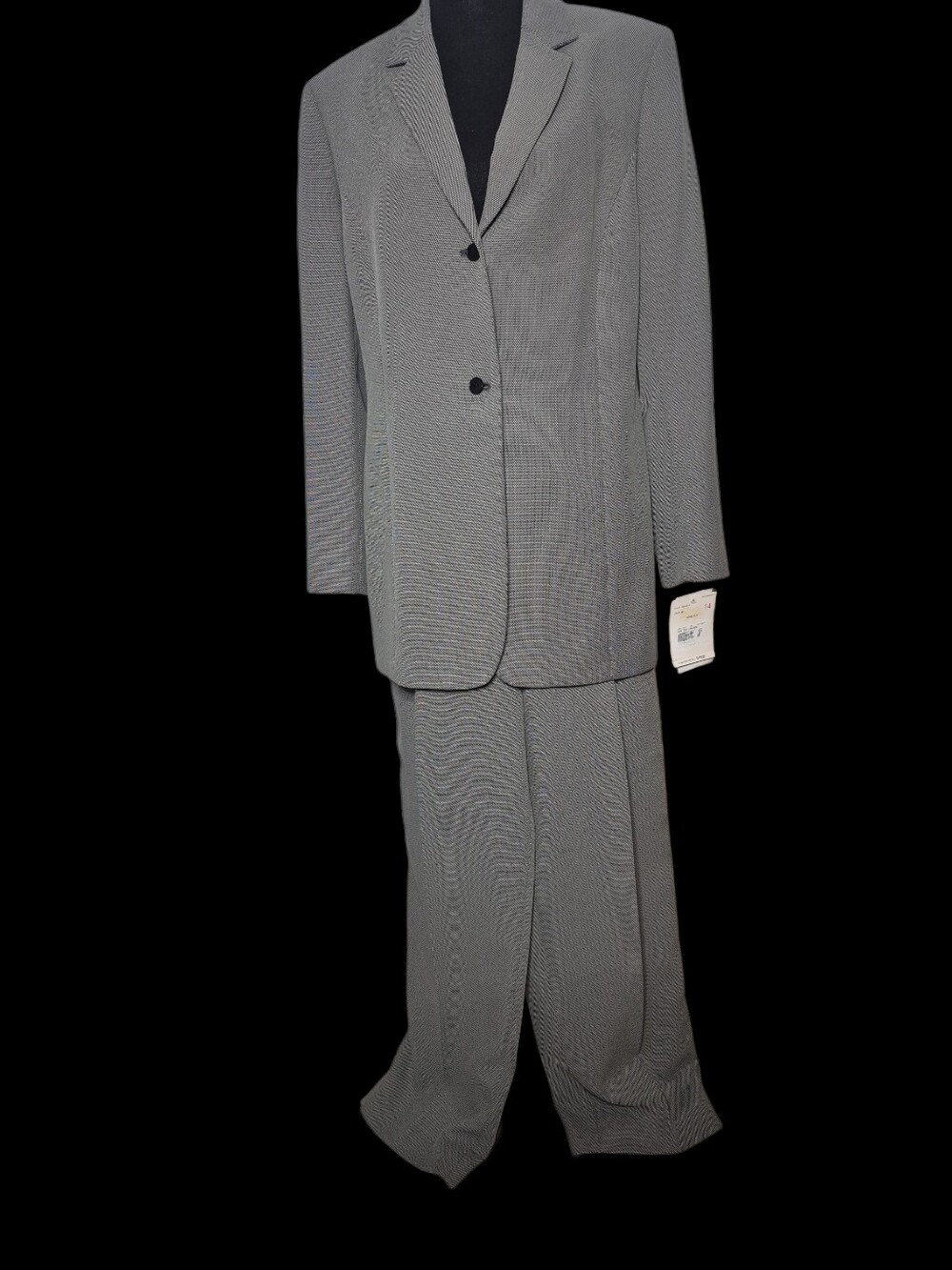 Liz Claiborne Vintage NWT Grey Textured Micro Pattern Pantsuit 2 Piece Set Sz 14